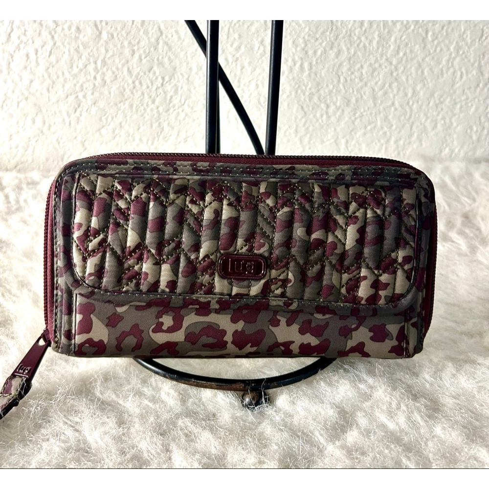 Lug Kickflip 3 Berry Khaki Leopard Print Wallet Wristlet- RFID